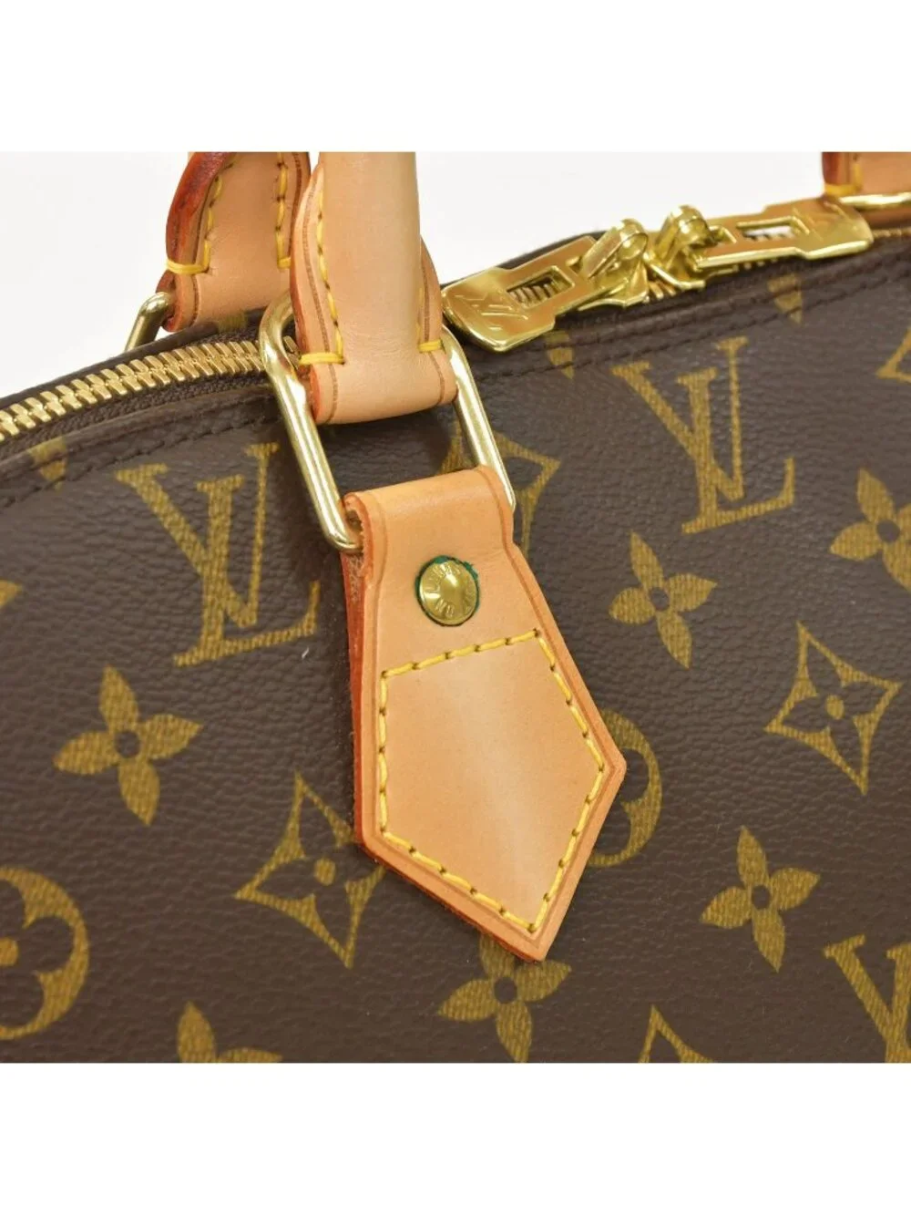 Louis Vuitton Alma PM Handbag Monogram Canvas Vachetta Leather Brown Gold